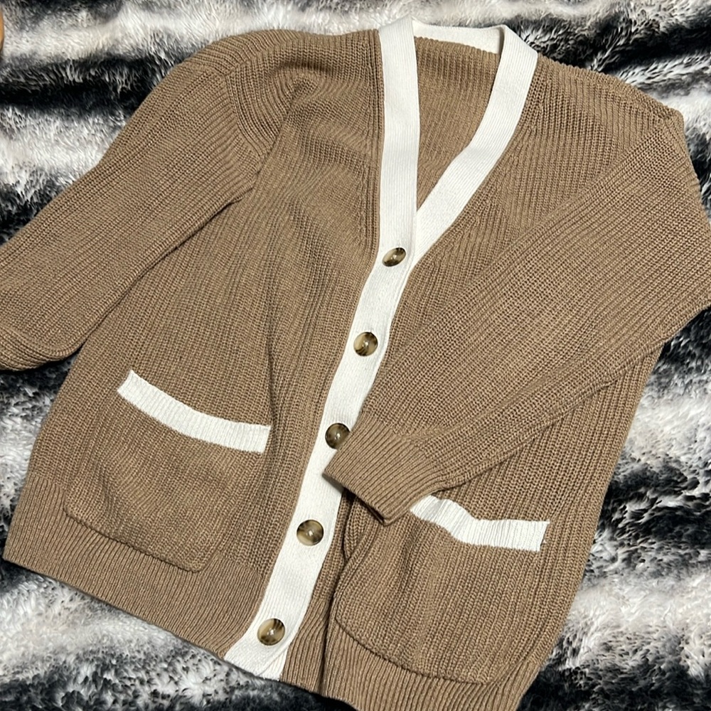 Brown V-Neck Button Down Knitted Sweater